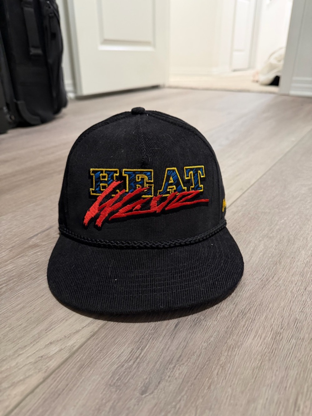 Black 'Heat Wave' Embroidered Corduroy Snapback Hat